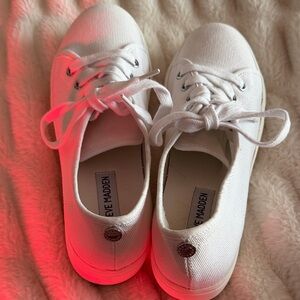 Steve Madden Women’s White Canvas Lace-Up Sneakers with Silver Eyelets